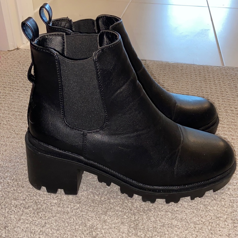 Black leather booties